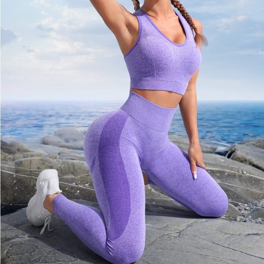 Shein Purple Cut Out Racer Back Scrunch Butt Wideband Waist Sports Set - Size S